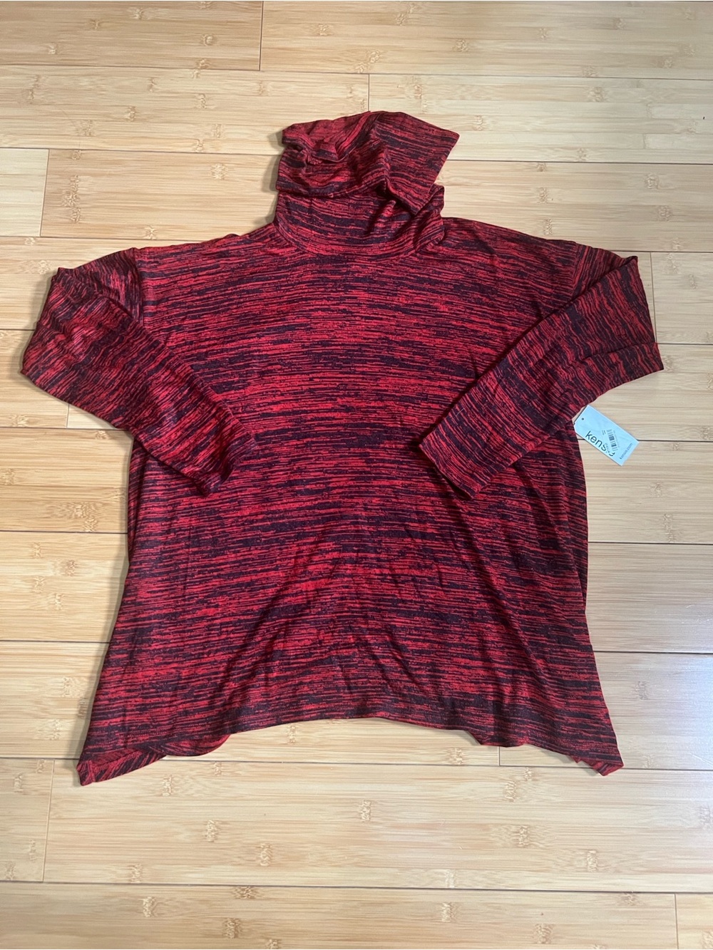 Kensie Marled Red & Black Turtleneck Pullover